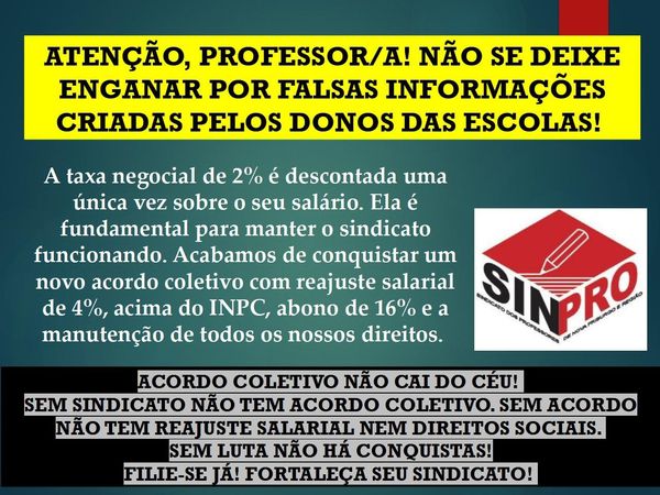 Atenção professor/a! Não se deixe enganar por falsas informações criadas pelos donos das escolas!