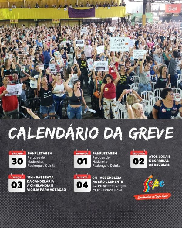 Assembleia decide pela continuação da greve na rede municipal RJ – passeata terça (03/12) da Candelária até a Cinelândia (11h)